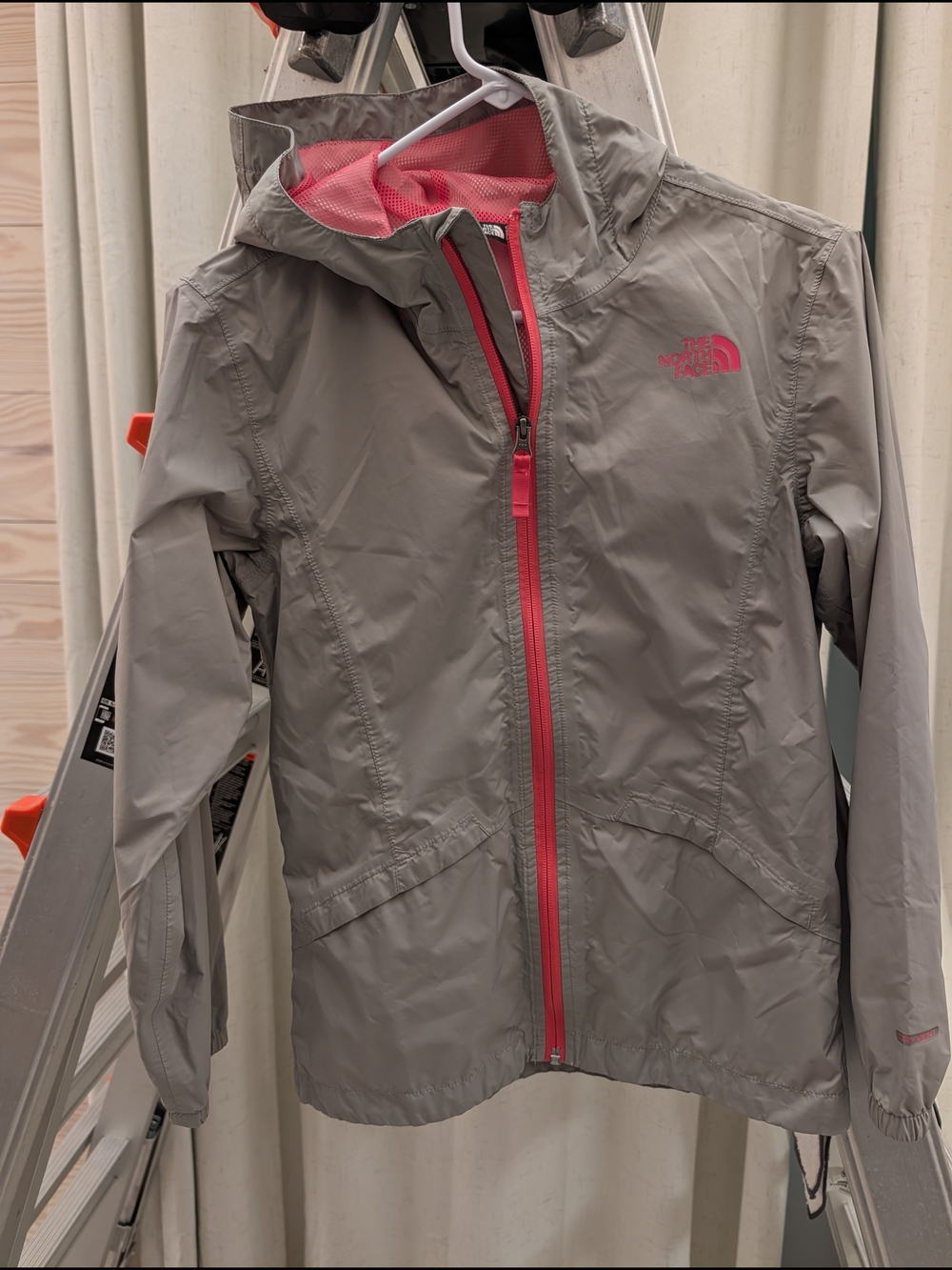 The North Face Gray Raincoat with Pink Accents - Kids